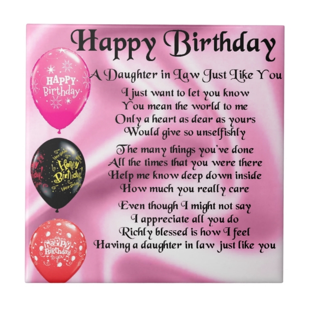 Daughter in Law Poem - Happy Birthday Tile | Zazzle